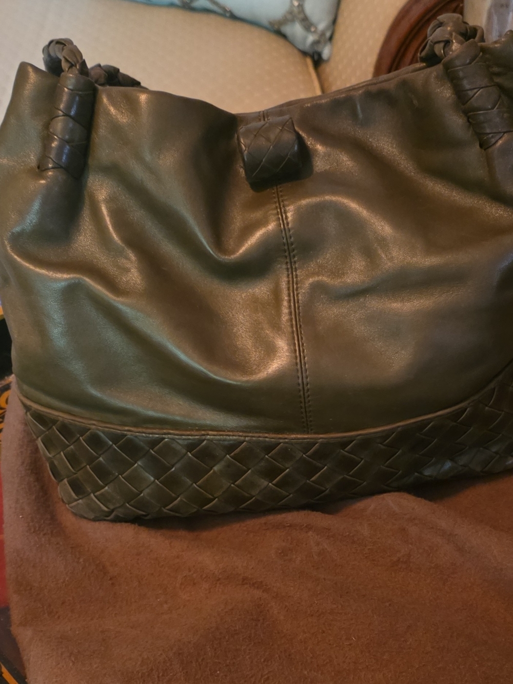 Bottega Veneta Olive Green Intrecciato Leather Shoulder Bag